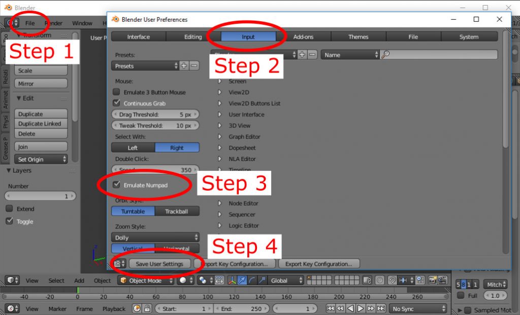 steps to use blender without a number pad